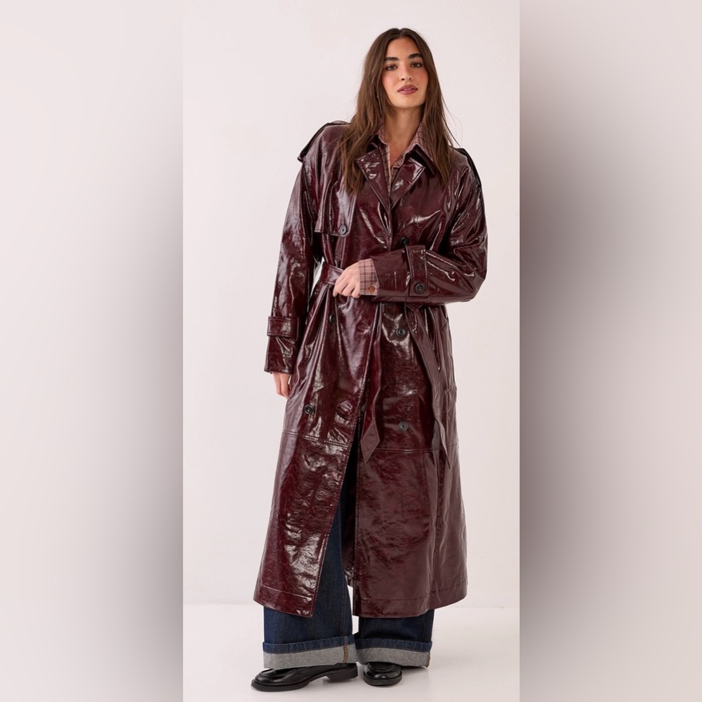 NWT High shine vinyl leather trench